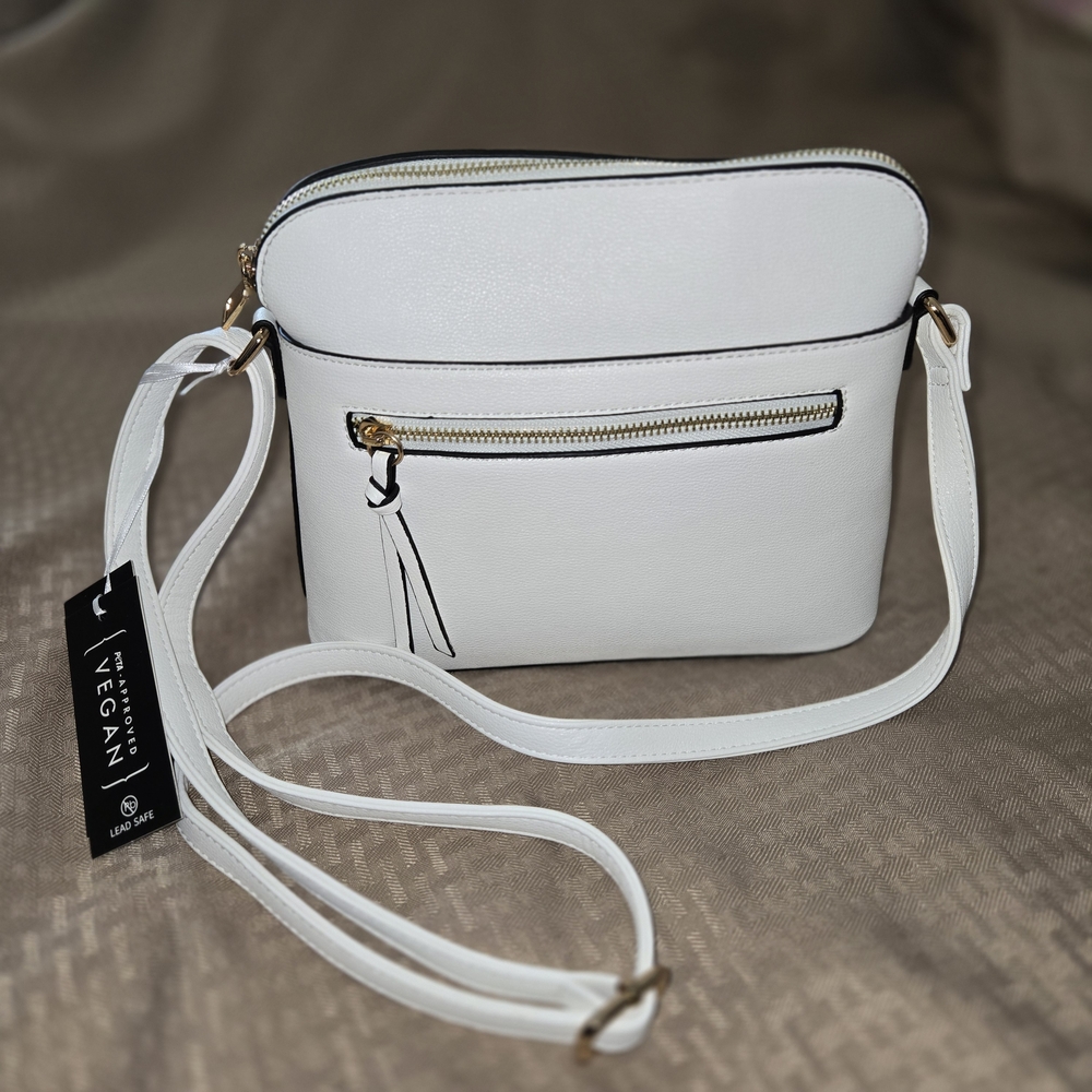 Elegant White Vegan Material Crossbody Bag